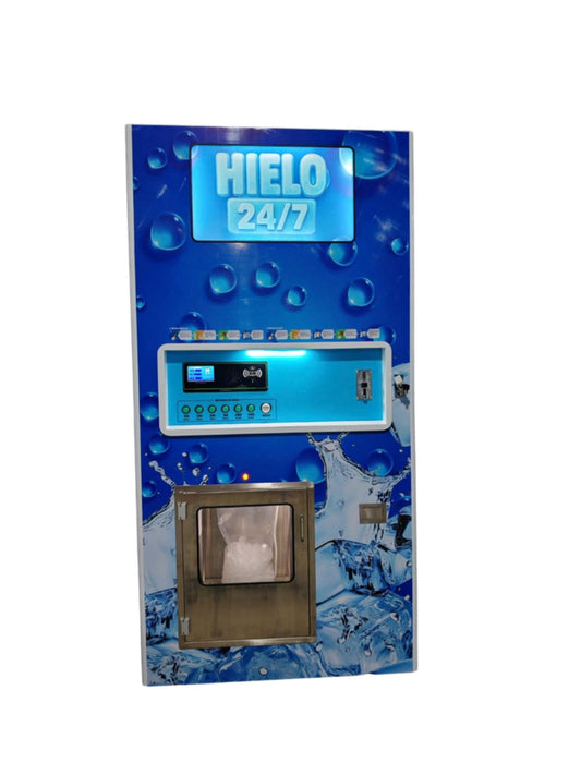 Máquina Expendedora de Hielo en Bolsa y Granel 320 kg/día en fondo blanco