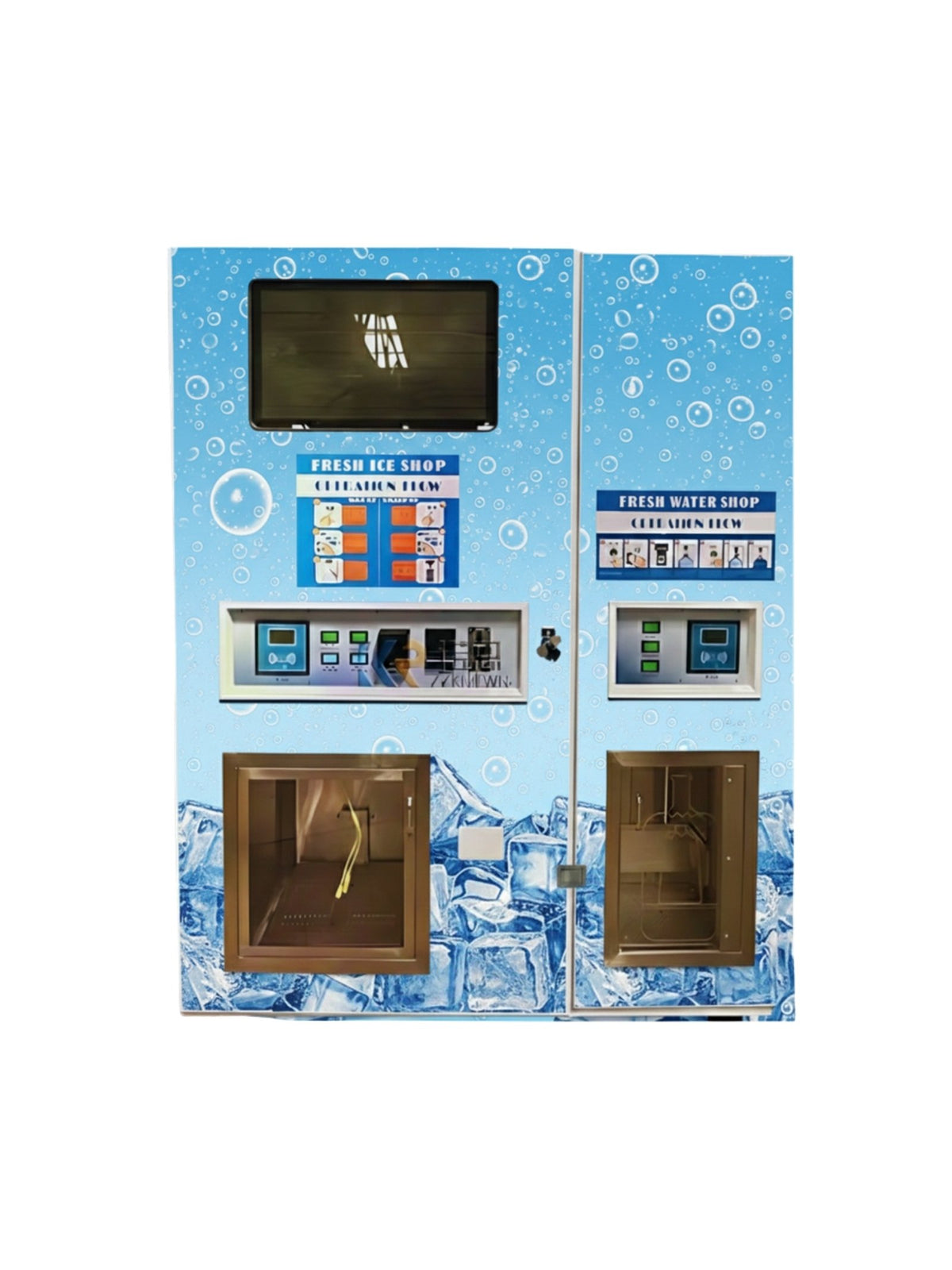 Máquina Expendedora de Hielo 450 kg + Agua 3000 L/día en fondo blanco