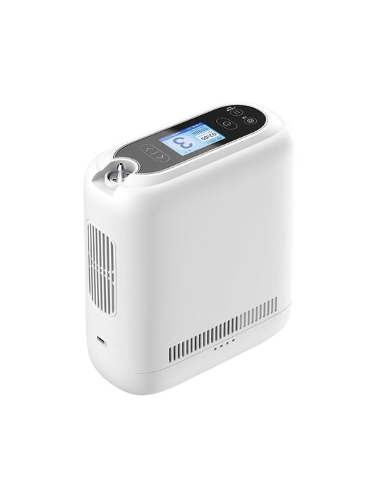 Concentrador de oxígeno portátil Haier de 5 L en fondo blanco