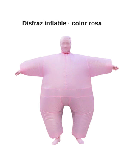 Disfraz inflable de cuerpo completo color rosa con máscara para fiestas y Halloween, en fondo blanco