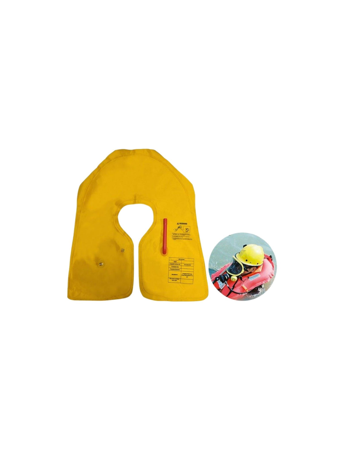 Saco de aire amarillo para chaleco salvavidas inflable de tiro manual, en fondo blanco