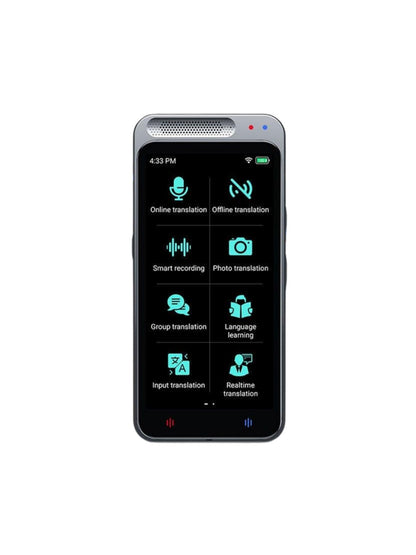 Traductor de voz inteligente Z6 AI con pantalla táctil y menú de traducción en línea, sin conexión, por foto y en tiempo real, en fondo blanco