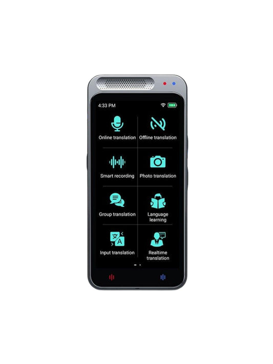 Traductor de voz inteligente Z6 AI con pantalla táctil y menú de traducción en línea, sin conexión, por foto y en tiempo real, en fondo blanco