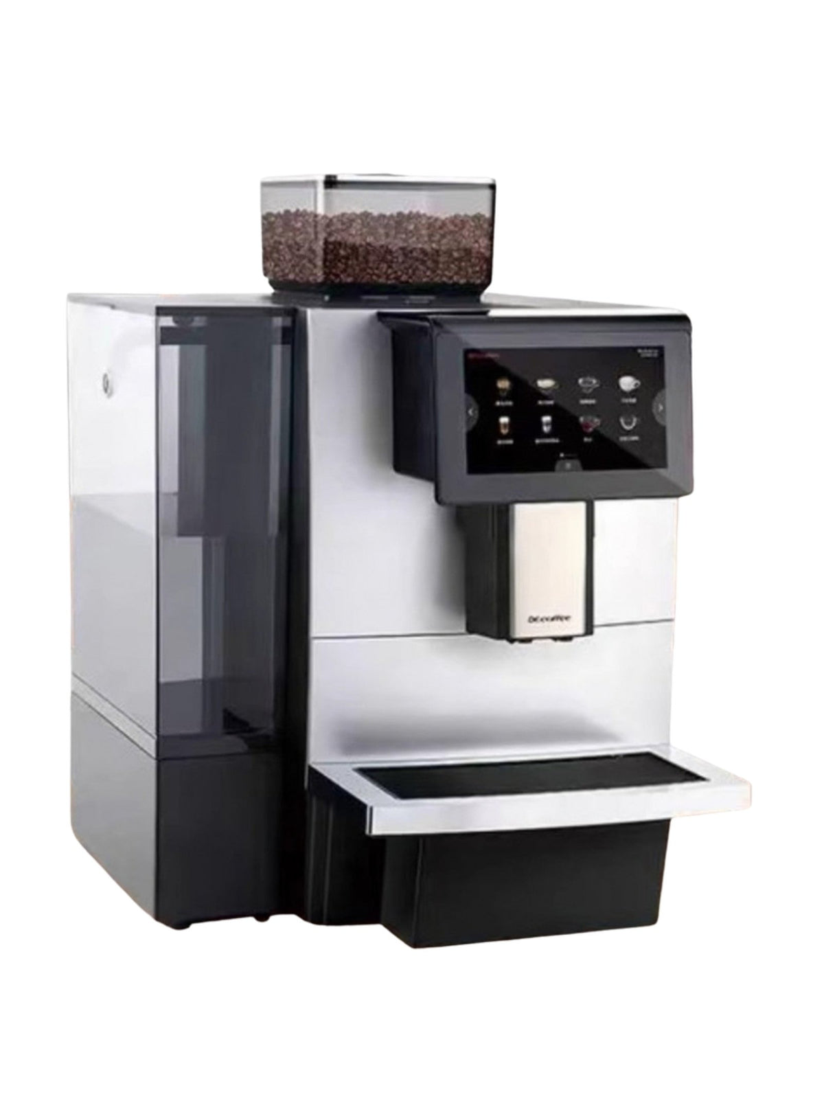Cafetera superautomática Dr.Coffee F11 Big Plus con pantalla táctil de 7 pulgadas y tolva de granos, en fondo blanco