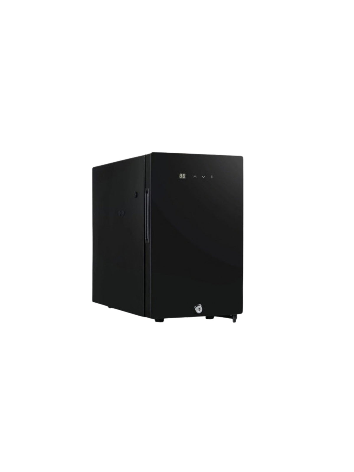 Refrigerador de leche negro para cafetera automática, mini nevera profesional, en fondo blanco