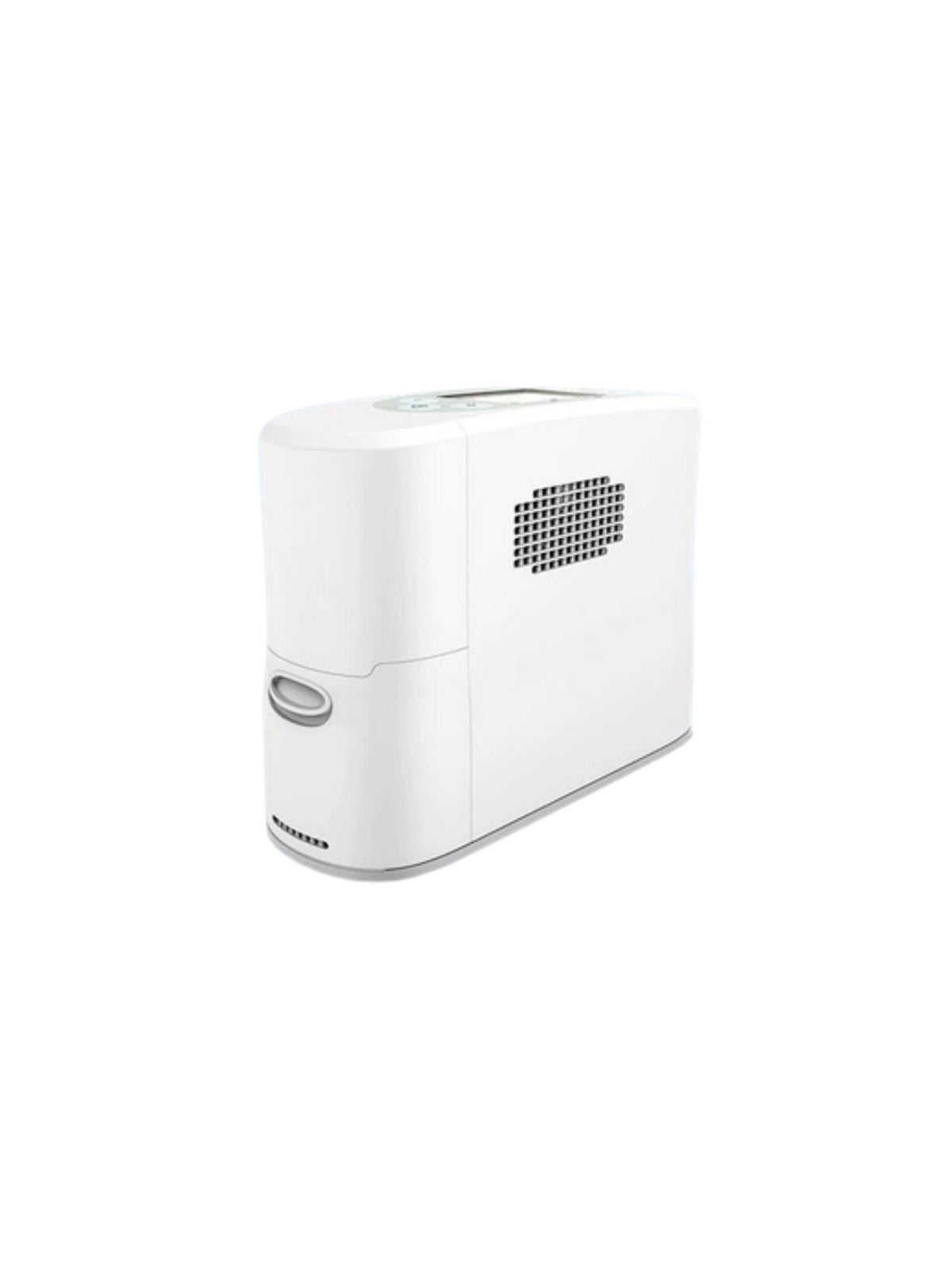 Concentrador de oxígeno portátil de 5 L color blanco, vista frontal, en fondo blanco