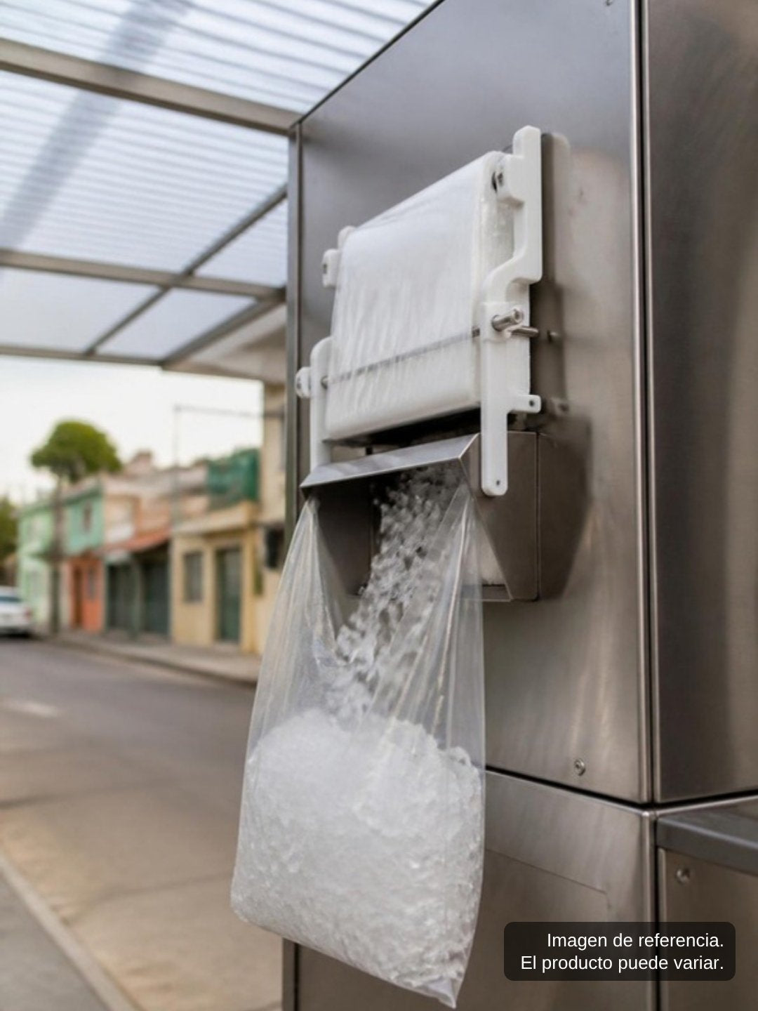 Dispensador semiautomático de bolsas con agarradera de hasta 2 kg para máquina de hielo de 140 kg