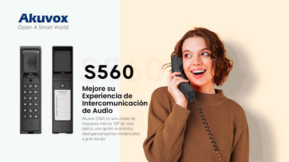 Auricular SIP Akuvox S560 / Panel Frontal Plástico / Compatible con PoE / Montaje en Pared o Escritorio / Botón de Apertura de Puerta / Compatible