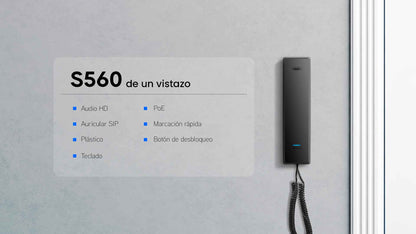 Auricular SIP Akuvox S560 / Panel Frontal Plástico / Compatible con PoE / Montaje en Pared o Escritorio / Botón de Apertura de Puerta / Compatible