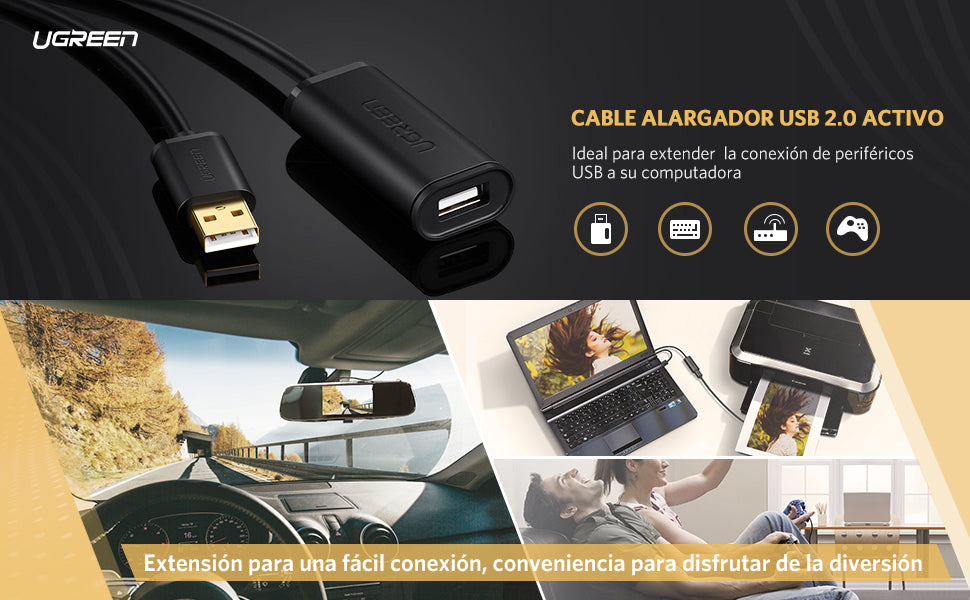 Cable de Extensión Activo USB 2.0 / 5 Metros / Macho-Hembra / Booster individual FE1.1S incorporado / Velocidad de hasta 480 Mbps / Ideal para