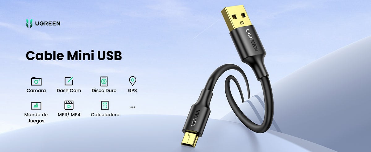 Cable USB-A 2.0 a Mini USB | 1m | Cable de Datos y Alimentación | 480Mps | Chip Inteligente | PVC | Para Discos Duros HDD o SSD, Go-Pro Hero, Mando