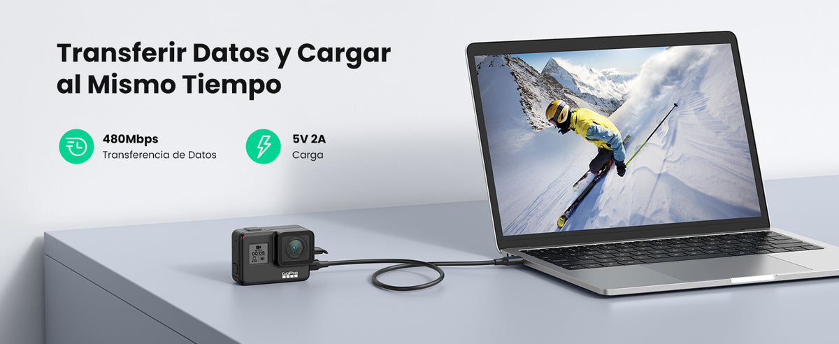 Cable USB-A 2.0 a Mini USB | 1m | Cable de Datos y Alimentación | 480Mps | Chip Inteligente | PVC | Para Discos Duros HDD o SSD, Go-Pro Hero, Mando