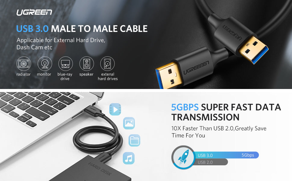 Cable USB-A 3.0 a USB-A 3.0 / 1 Metro / Macho a Macho / Conector Niquelado / Núcleo de Cobre Estañado / Blindaje Múltiple / Velocidad 5Gbps / No
