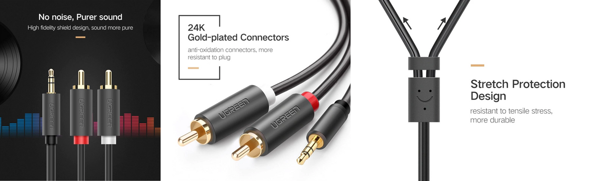 Cable Adaptador de 3.5mm Macho a 2 RCA Macho / 5 Metros (16.40 Pies) / Color Gris / Blindaje Múltiple / ABS / Alta Calidad