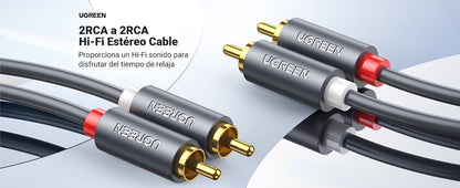 Cable de Audio 2 RCA Macho a 2 RCA Macho / 3 Metros (9.84 Pies) / Color Negro / Alta Calidad / Anillos de Goma para Asegurar un Agarre Firme al