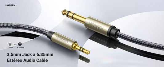 Cable Audio Estéreo 3.5mm (1/8") TRS a 6.35mm (1/4") TS / 1 Metro / Audio de Hi-Fi / Trenza de Nylon / Blindaje Múltiple / Caja de Aleación Zinc