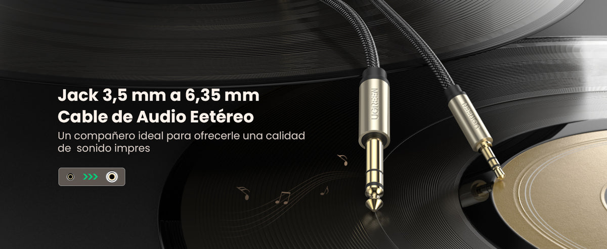 Cable Audio Estéreo 3.5mm (1/8") TRS a 6.35mm (1/4") TS / 1 Metro / Audio de Hi-Fi / Trenza de Nylon / Blindaje Múltiple / Caja de Aleación Zinc