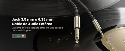 Cable Audio Estéreo 3.5mm (1/8") TRS a 6.35mm (1/4") TS / 1 Metro / Audio de Hi-Fi / Trenza de Nylon / Blindaje Múltiple / Caja de Aleación Zinc