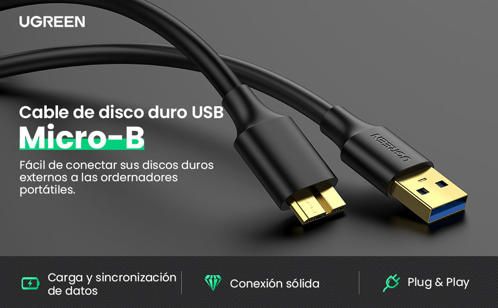 Cable Adaptador USB-A 3.0 a Micro USB 3.0 / 0.5 Metros / Carga y Sincronización de Datos / Velocidad de hasta 5 Gbps / Blindaje Interior Múltiple