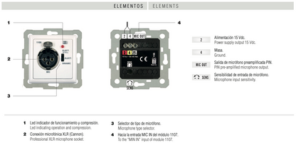 Base de entrada microfónica xlr preamplificada. blanco