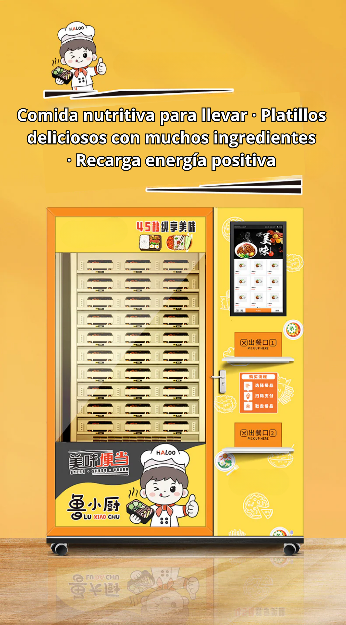 Maquina expendedora de alimentos prefabricados, box lunch, máquina expendedora de calefacción automática de comida rápida, máquina expendedora de comida cocinada