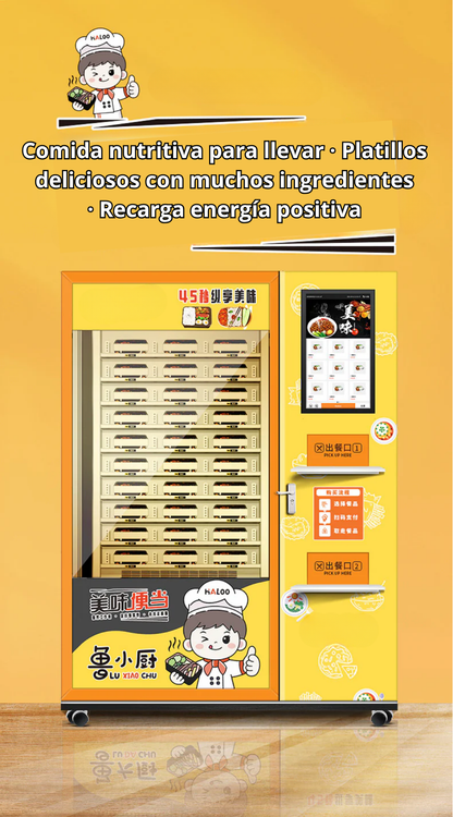 Maquina expendedora de alimentos prefabricados, box lunch, máquina expendedora de calefacción automática de comida rápida, máquina expendedora de comida cocinada