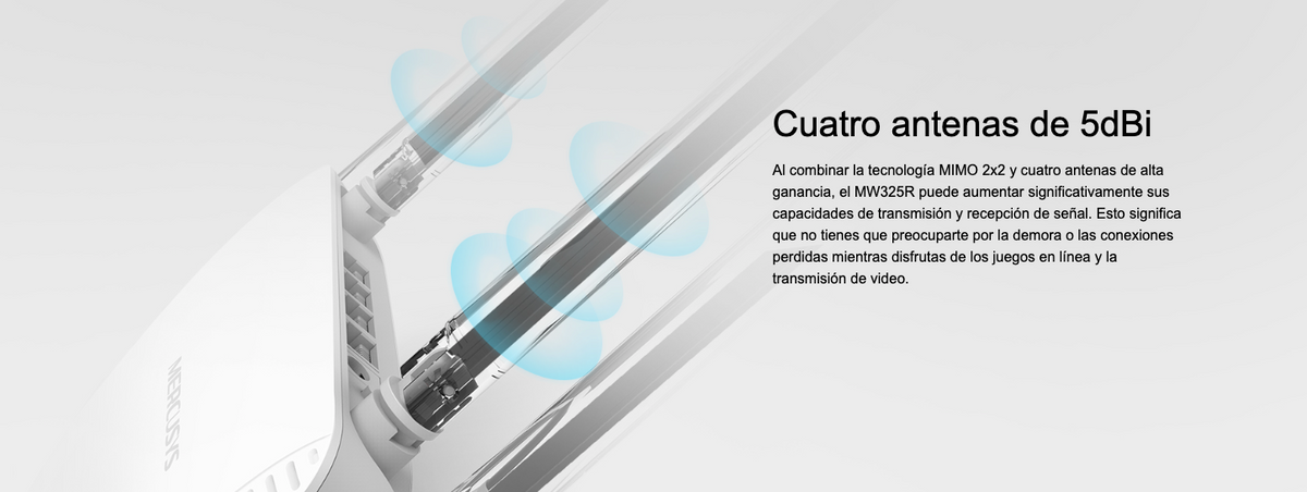 Router Inalámbrico N Mejorado / 2.4 GHz de 300 Mbps / 1 Puerto WAN 10/100 Mbps / 3 Puertos LAN 10/100 Mbps / 4 Antenas de 5 dBi