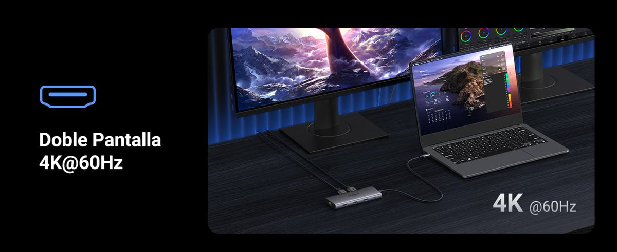 Docking Station USB-C Hub 10 en 1 UGREEN Revodok Pro 210 / Dual HDMI 4K 60Hz y 8K 30Hz / 3 Puertos USB-A + USB-C 3.0 / Carga PD 100W / Ethernet