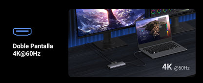 Docking Station USB-C Hub 10 en 1 UGREEN Revodok Pro 210 / Dual HDMI 4K 60Hz y 8K 30Hz / 3 Puertos USB-A + USB-C 3.0 / Carga PD 100W / Ethernet