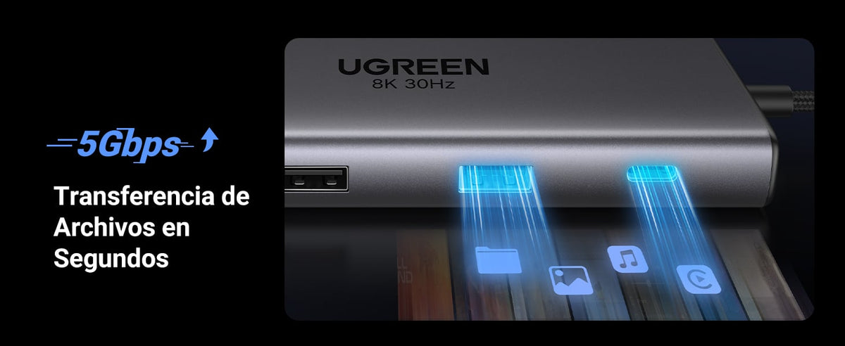 Docking Station USB-C Hub 10 en 1 UGREEN Revodok Pro 210 / Dual HDMI 4K 60Hz y 8K 30Hz / 3 Puertos USB-A + USB-C 3.0 / Carga PD 100W / Ethernet