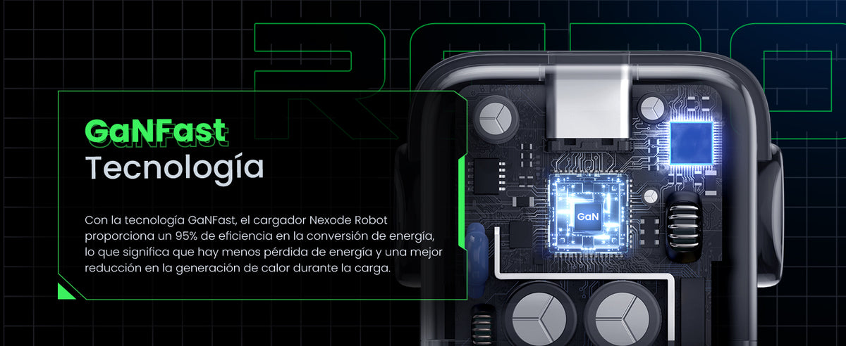 Cargador Mini GaNRobot 30W serie UNO | 1 USB-C de Carga Rápida | Tecnología GaN II | Multiprotocolo PD/QC/SCP/FCA | Carga Inteligente | Pantalla LED
