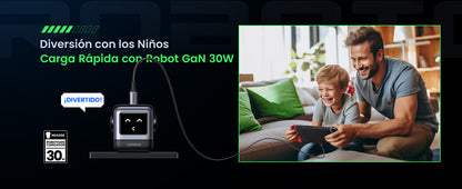 Cargador Mini GaNRobot 30W serie UNO | 1 USB-C de Carga Rápida | Tecnología GaN II | Multiprotocolo PD/QC/SCP/FCA | Carga Inteligente | Pantalla LED