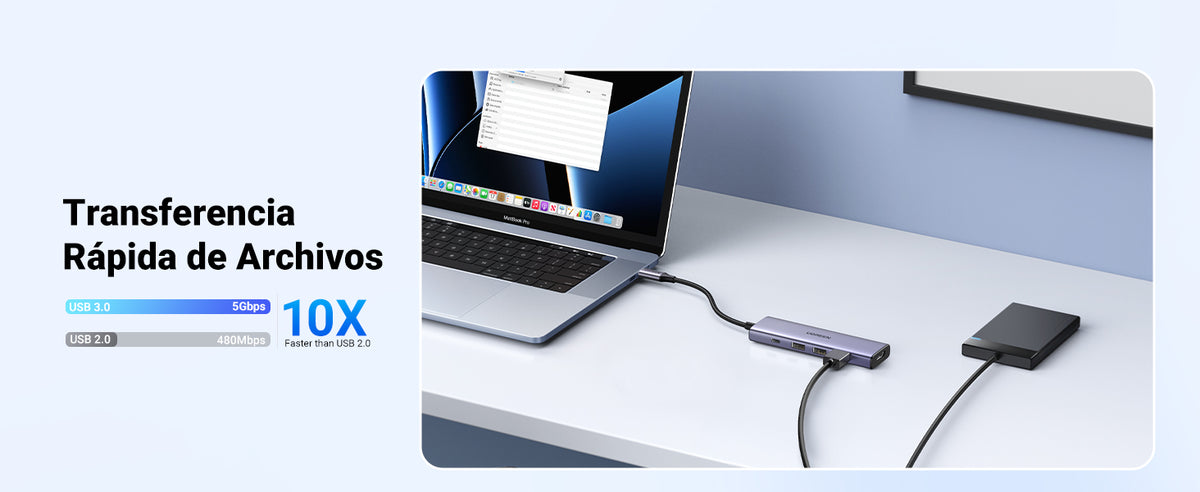 HUB USB-C (Docking Station) 5 en 1 | HDMI 2.0 4K@30Hz | 3 USB-A 3.0 (5Gbps) | USB-C PD Carga 100W | Potente Disipación de Calor | Chip de Ultima