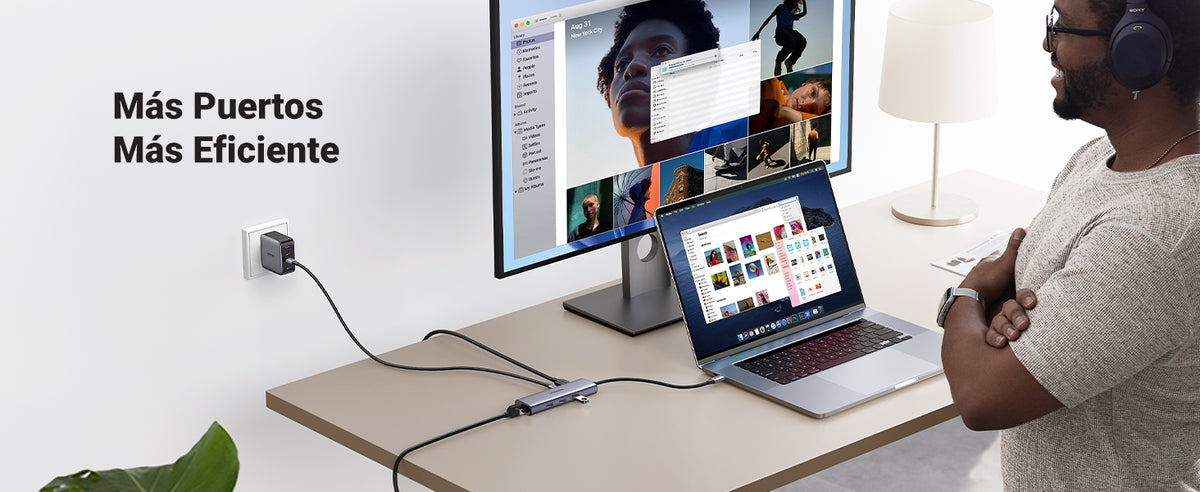 HUB USB-C (Docking Revodok) 6 en 1 | 3 Puertos USB-A 3.0 (5 Gbps) | USB-C PD 100W | HDMI 4K@30Hz | Entrada 1 RJ45 (Gigabit Ethernet) | Chip de Última