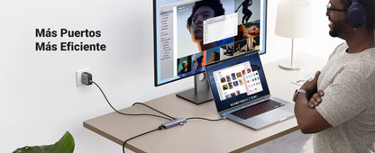HUB USB-C (Docking Revodok) 6 en 1 | 3 Puertos USB-A 3.0 (5 Gbps) | USB-C PD 100W | HDMI 4K@30Hz | Entrada 1 RJ45 (Gigabit Ethernet) | Chip de Última