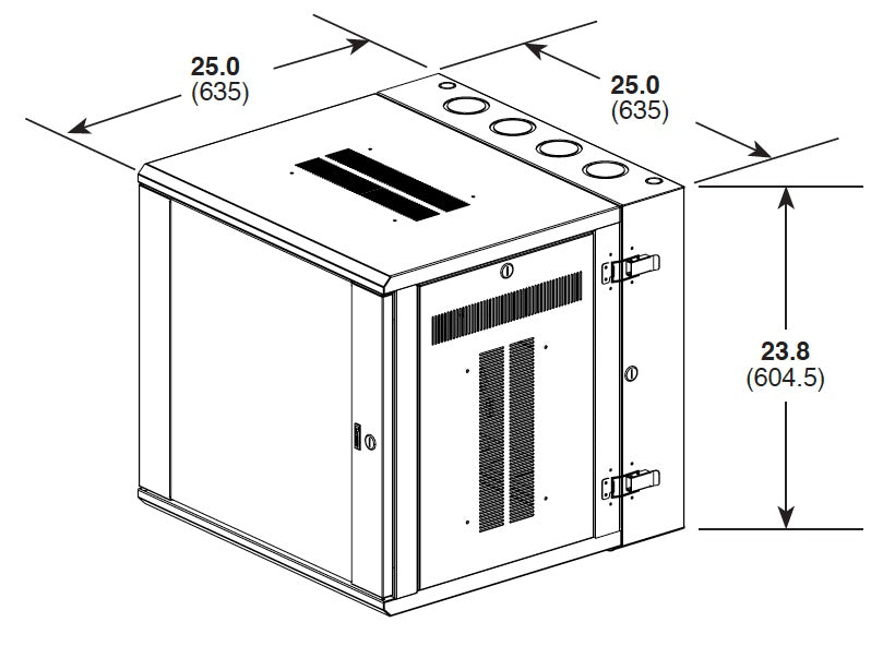 Gabinete PanZone de Montaje en Pared, de 19in, Puerta con Ventana de Seguridad, 12 UR, 635mm de Profundidad, Color Negro