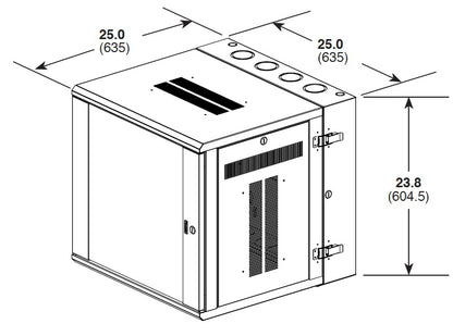 Gabinete PanZone de Montaje en Pared, de 19in, Puerta con Ventana de Seguridad, 12 UR, 635mm de Profundidad, Color Negro