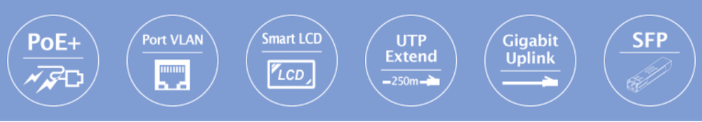 Switch No Administrable 8 Puertos Gigabit con Modo Extender a 250 m, 2 Puertos Uplink 10/100/1000 Mbps, 2 Puertos SFP