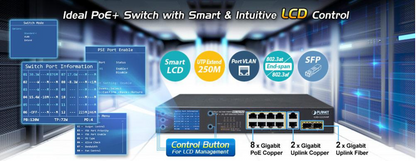 Switch No Administrable 8 Puertos Gigabit con Modo Extender a 250 m, 2 Puertos Uplink 10/100/1000 Mbps, 2 Puertos SFP