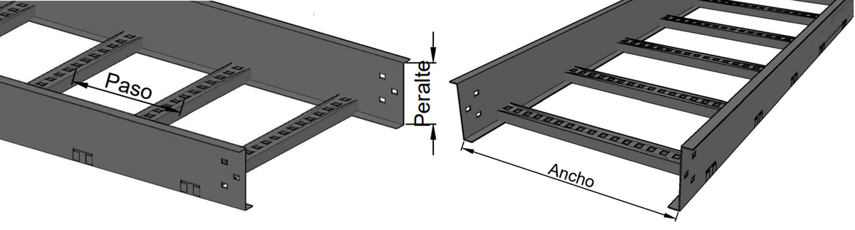 Escalera de Aluminio Portacables / Perfil Z / Peralte 3 1/4" /Paso 9" / Ancho 12" / 3.66 metros / Capacidad Máx. 274 Cables / Incluye Cople Union y