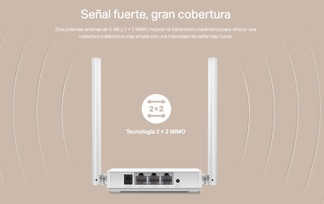 Router Inalámbrico WISP, 2.4 GHz, 300 Mbps, 2 antenas externas omnidireccional 5 dBi, 2 Puertos LAN 10/100 Mbps, 1 Puerto WAN 10/100 Mbps