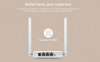 Router Inalámbrico WISP, 2.4 GHz, 300 Mbps, 2 antenas externas omnidireccional 5 dBi, 2 Puertos LAN 10/100 Mbps, 1 Puerto WAN 10/100 Mbps