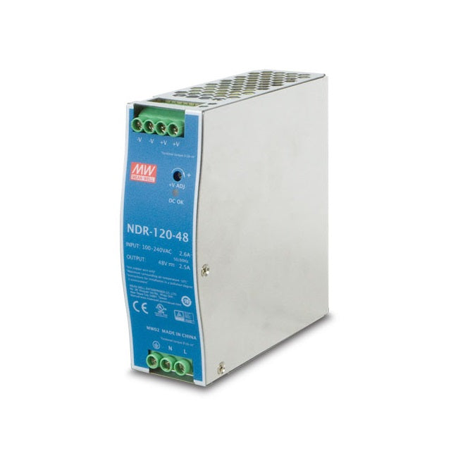 Fuente de poder industrial de 120 W, salida 48 Vcc, entrada 90~264 VCA, para montaje en riel DIN,