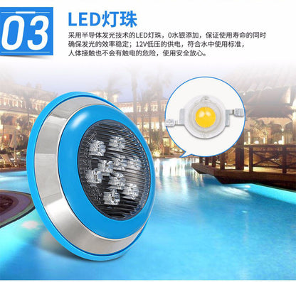 Luz LED Subacuática para Piscinas, Estanques 12V/24V  Foco Sumergible de 7 Colores
