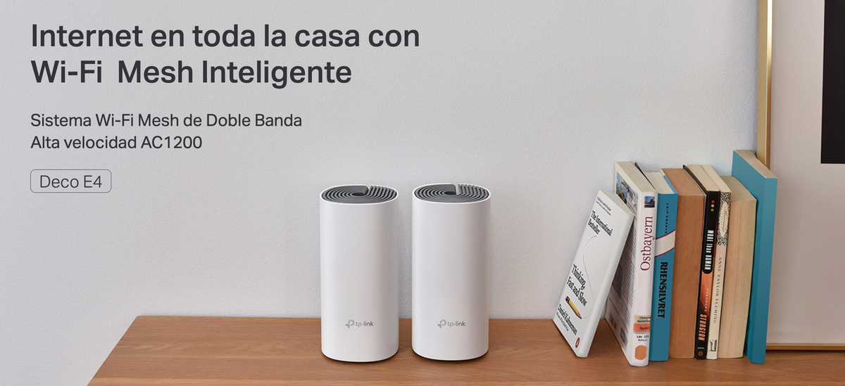 Kit de Router inalámbrico mesh Deco E4 para Hogar / Doble banda AC 1200 / 2 puertos 10/100 Mbps / Compatible con amazon alexa.