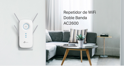 Repetidor / Extensor de Cobertura WiFi AC, 2600 Mbps, doble banda 2.4 GHz y 5 GHz, con 1 puerto 10/100/1000 Mbps, 4 antenas externas