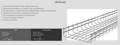 Charola Bimetálica Tipo Malla 66/200 mm, Ideal Para Utilizarse al Exterior o Zonas Húmedas, Hasta 210 Cables Cat6, Tramo de 3 Metros