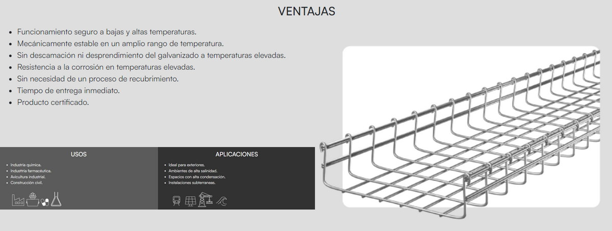 Charola Bimetálica Tipo Malla 33/150 mm, Ideal Para Utilizarse al Exterior o Zonas Húmedas, Hasta 79 Cables Cat6, Tramo de 3 Metros