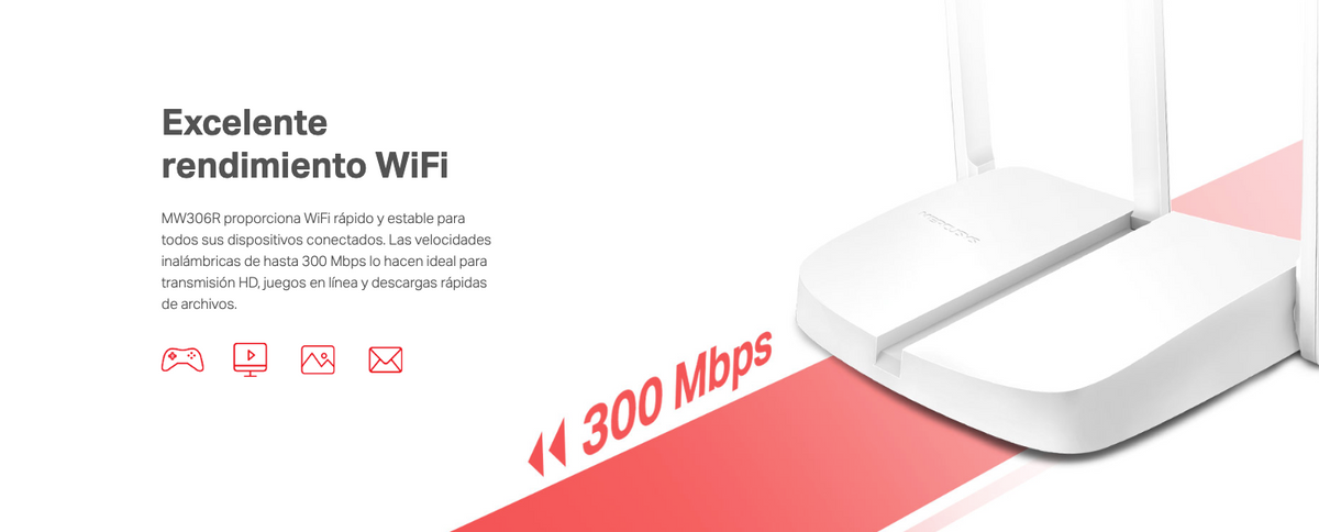 Router Inalámbrico N / 2.4 GHz de 300 Mbps / 1 Puerto WAN 10/100 Mbps / 3 puertos LAN 10/100 Mbps / 3 antenas de 5 dBi / Compatible con IPTV e IPV6