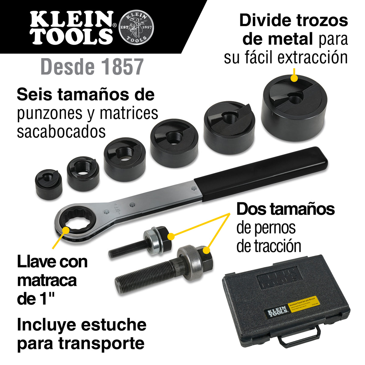Juego de 6 Sacabocados de 1/2 a 2 Pulgadas (12.7 a 50.8 mm). con Estuche